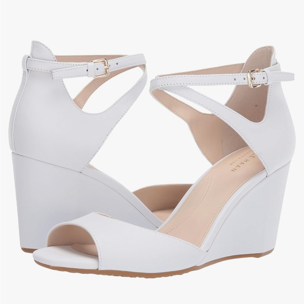 Cole Haan Sadie White Wedge Sandals, size 8